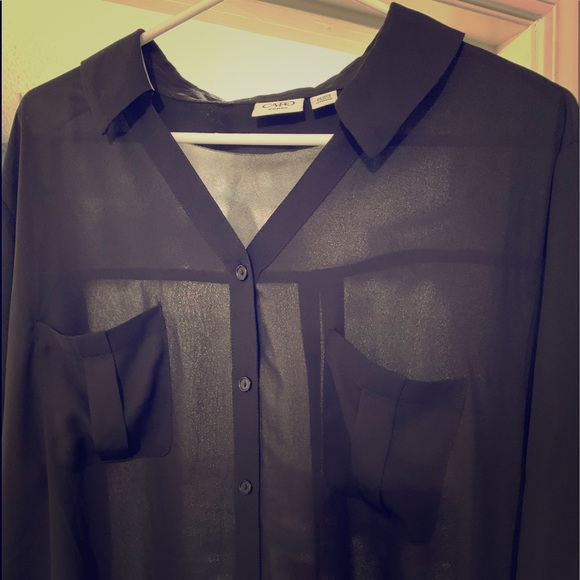 Cato 3/4 Sleeve Sheer Black Button Up Blouse - Picture 1 of 7